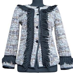 Emporio Armani Wool Tweed Blazer IT 38 US 2 4 Fringe Pastel Spring Structured